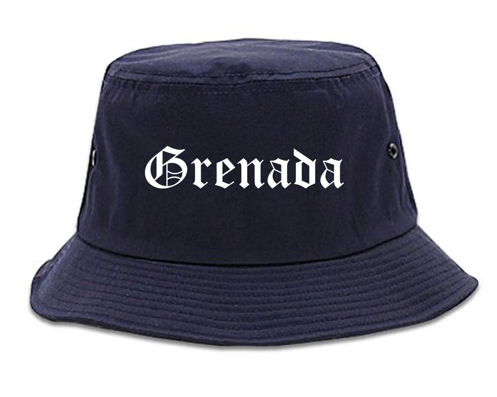 Grenada Mississippi MS Old English Mens Bucket Hat Navy Blue