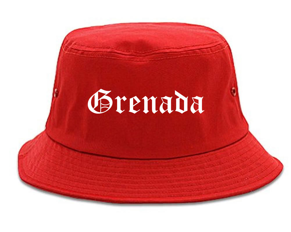 Grenada Mississippi MS Old English Mens Bucket Hat Red