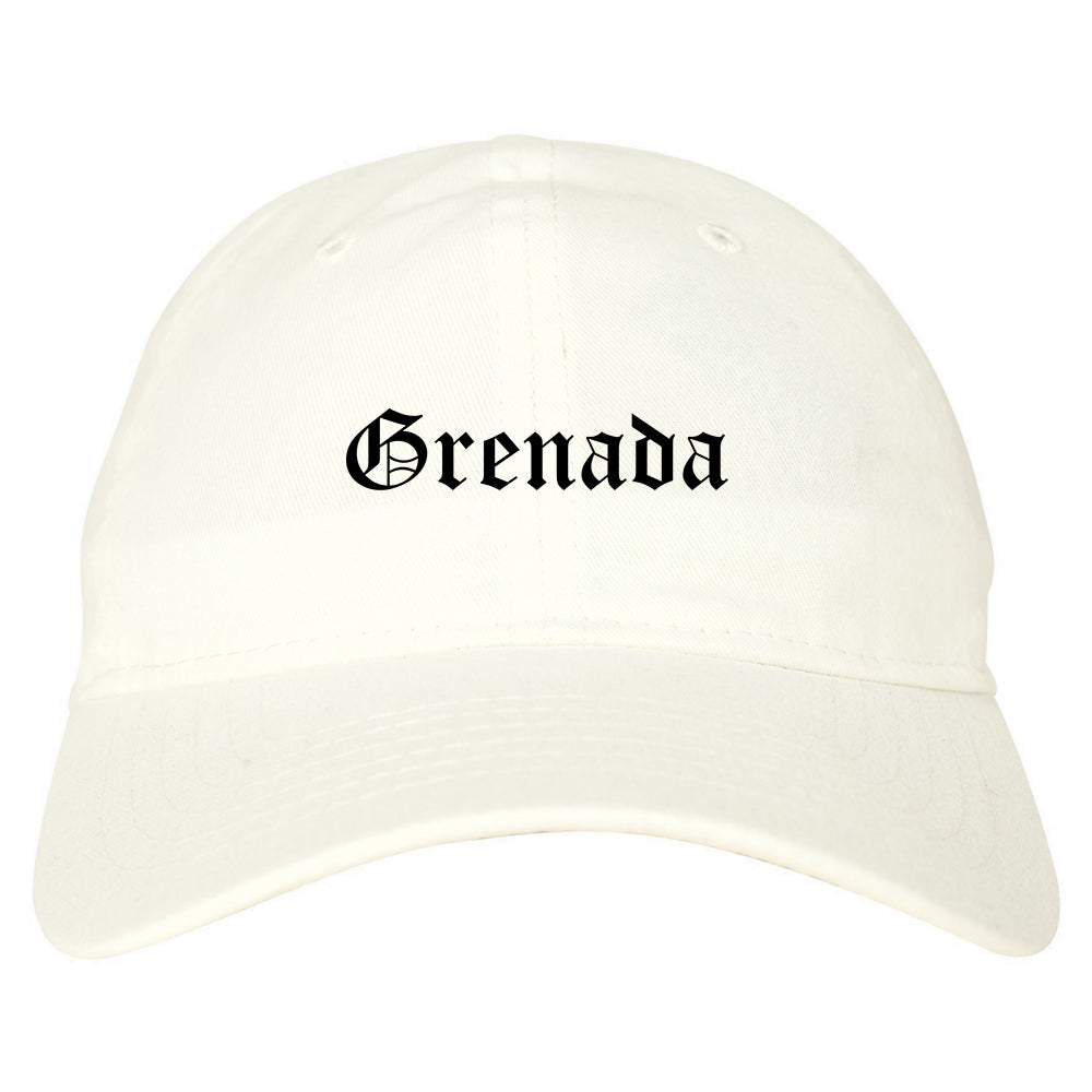 Grenada Mississippi MS Old English Mens Dad Hat Baseball Cap White