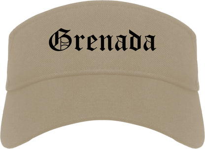 Grenada Mississippi MS Old English Mens Visor Cap Hat Khaki