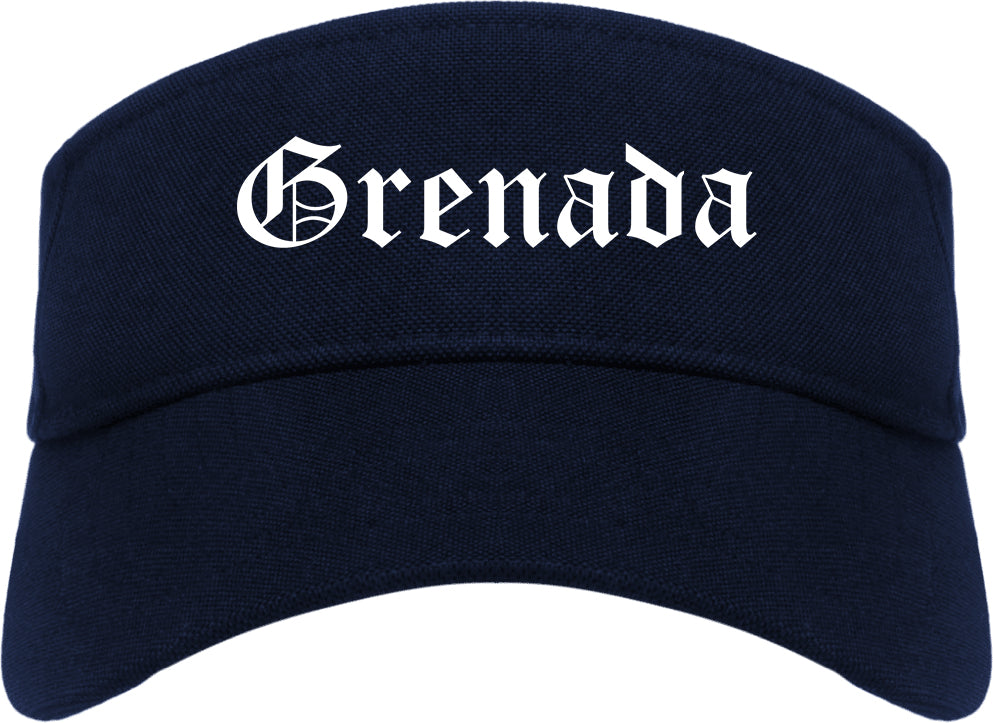 Grenada Mississippi MS Old English Mens Visor Cap Hat Navy Blue