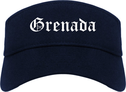 Grenada Mississippi MS Old English Mens Visor Cap Hat Navy Blue