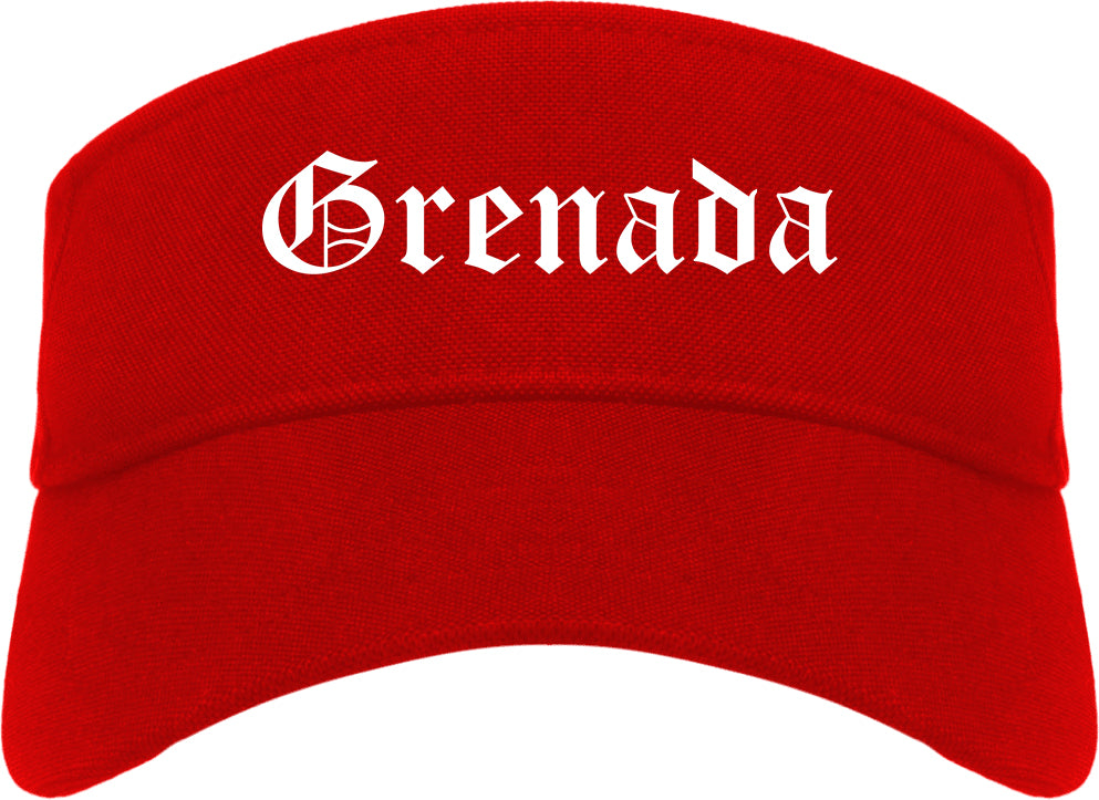 Grenada Mississippi MS Old English Mens Visor Cap Hat Red