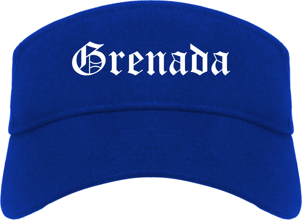 Grenada Mississippi MS Old English Mens Visor Cap Hat Royal Blue