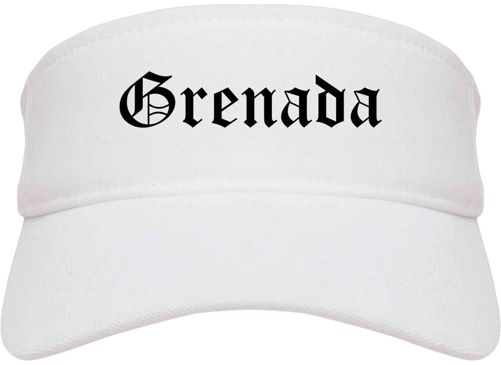 Grenada Mississippi MS Old English Mens Visor Cap Hat White
