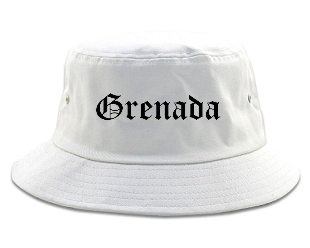 Grenada Mississippi MS Old English Mens Bucket Hat White