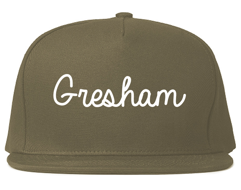 Gresham Oregon OR Script Mens Snapback Hat Grey