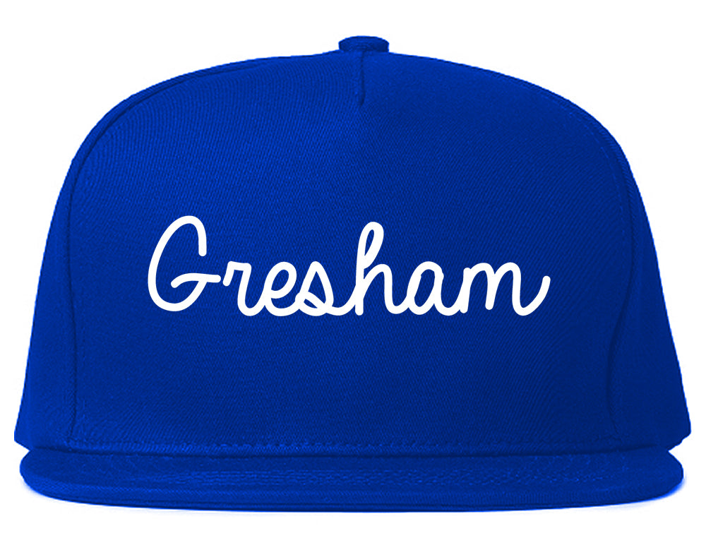 Gresham Oregon OR Script Mens Snapback Hat Royal Blue