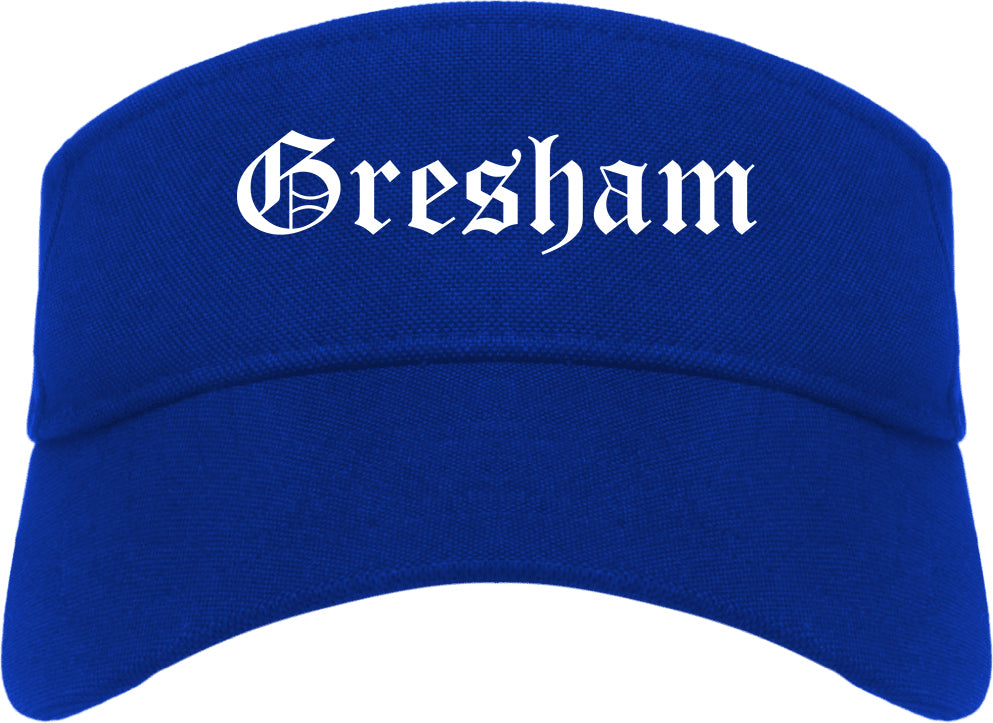 Gresham Oregon OR Old English Mens Visor Cap Hat Royal Blue