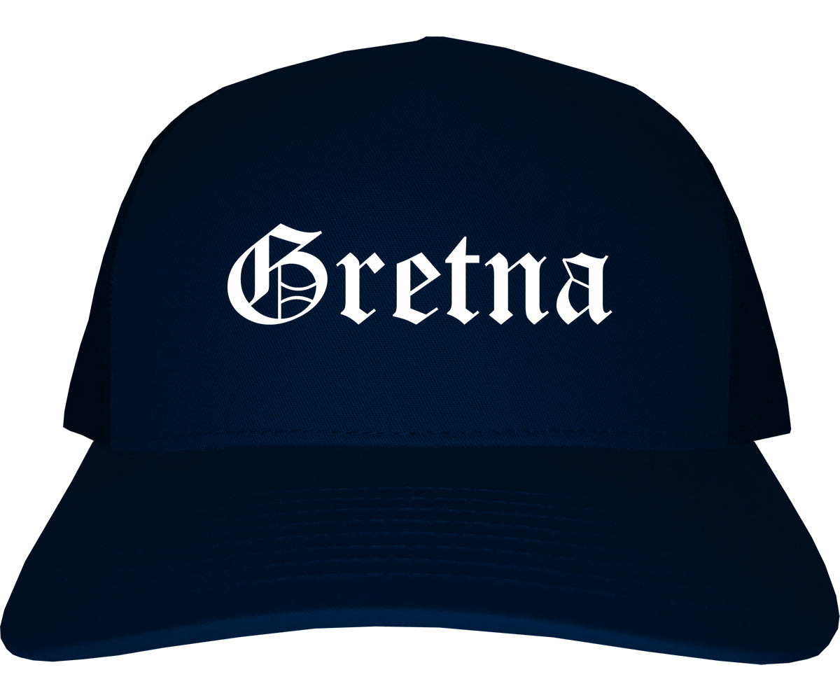 Gretna Louisiana LA Old English Mens Trucker Hat Cap Navy Blue