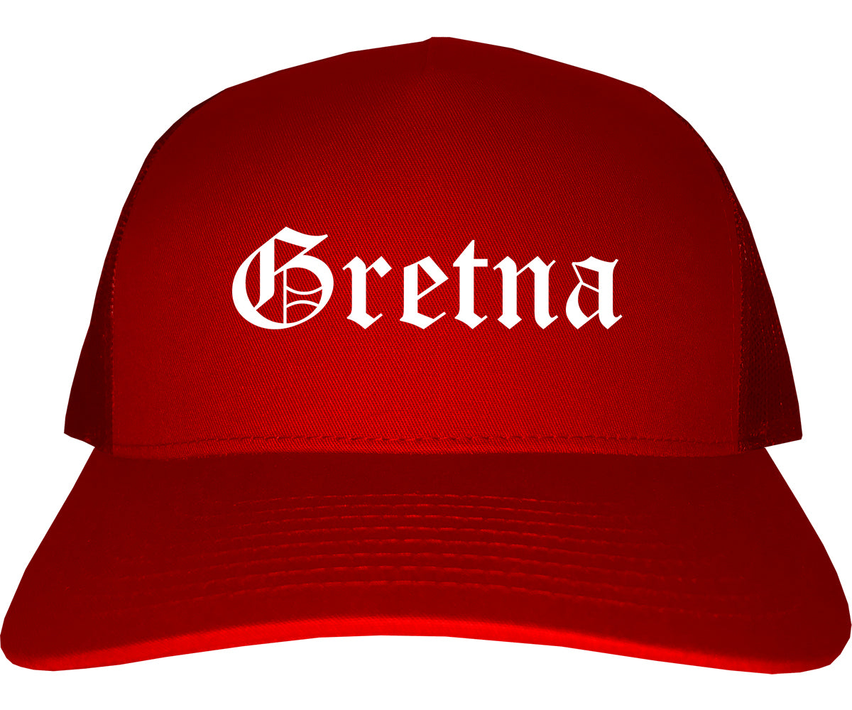 Gretna Nebraska NE Old English Mens Trucker Hat Cap Red