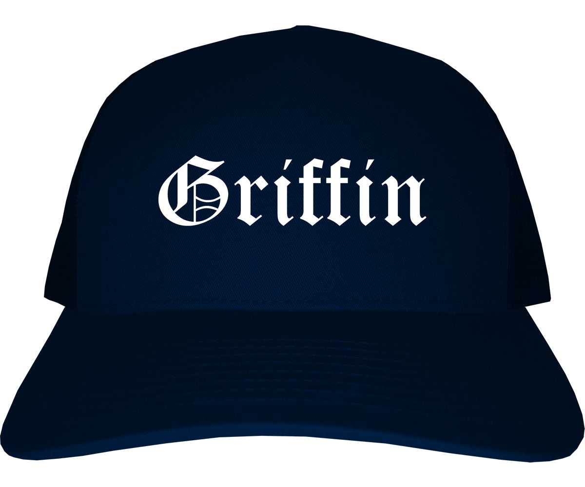 Griffin Georgia GA Old English Mens Trucker Hat Cap Navy Blue