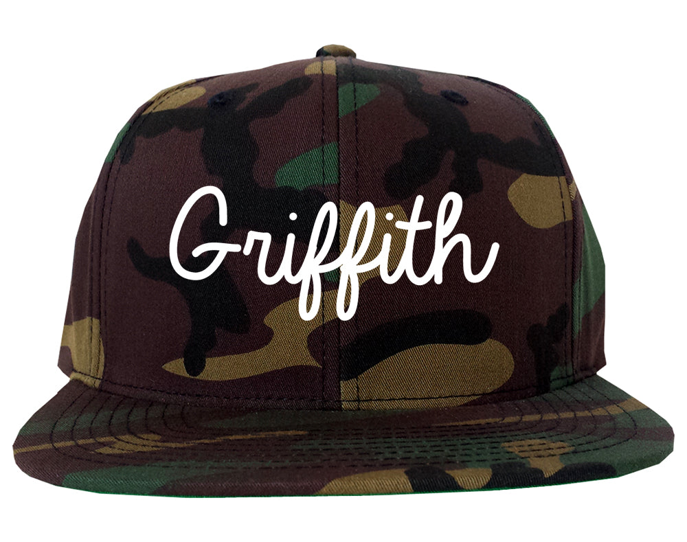 Griffith Indiana IN Script Mens Snapback Hat Army Camo