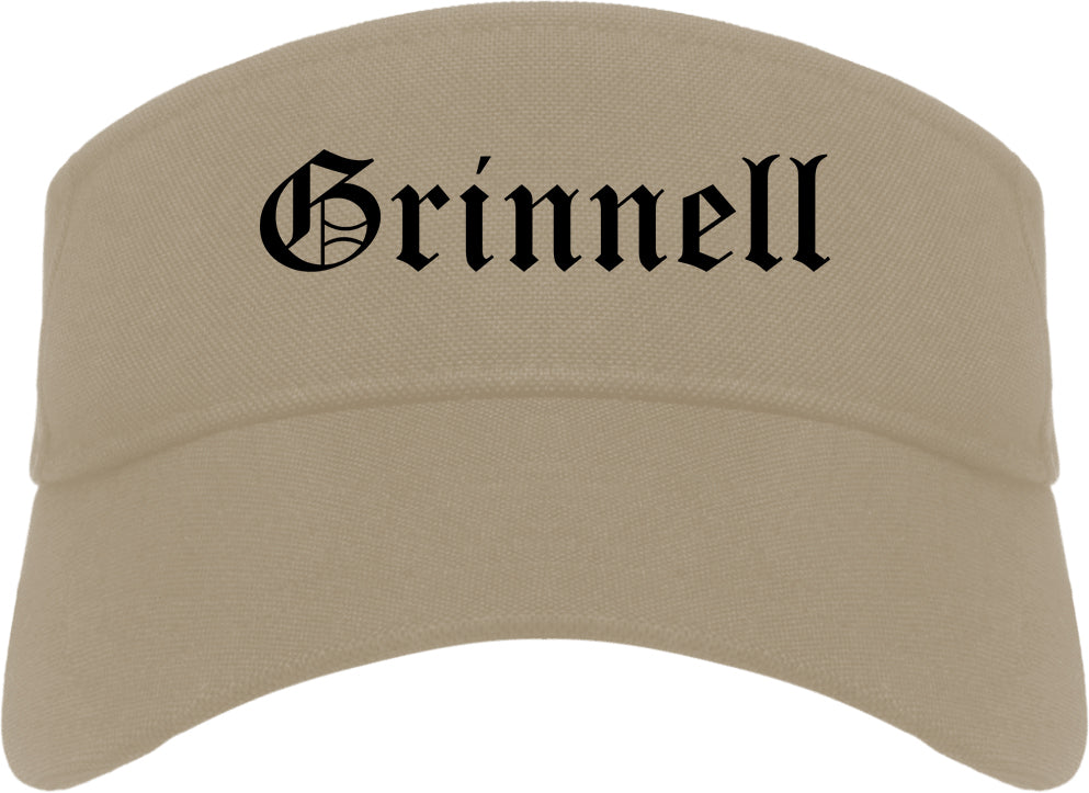 Grinnell Iowa IA Old English Mens Visor Cap Hat Khaki