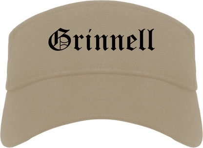 Grinnell Iowa IA Old English Mens Visor Cap Hat Khaki