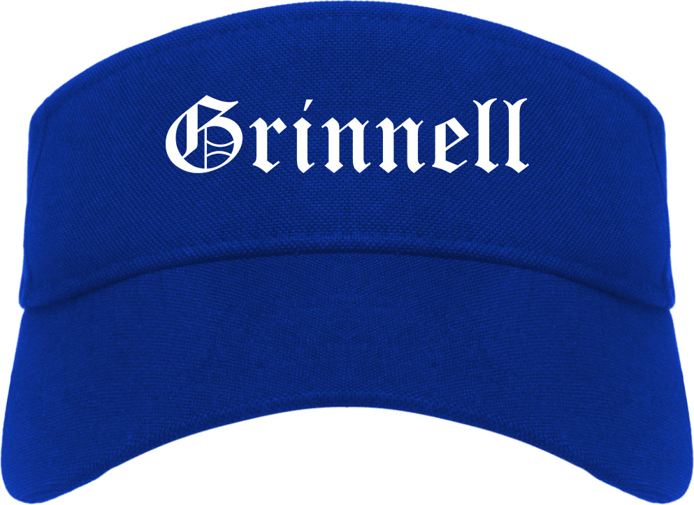 Grinnell Iowa IA Old English Mens Visor Cap Hat Royal Blue