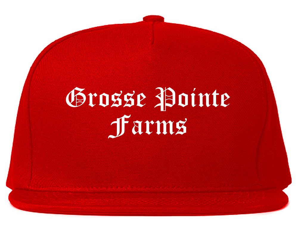 Grosse Pointe Farms Michigan MI Old English Mens Snapback Hat Red
