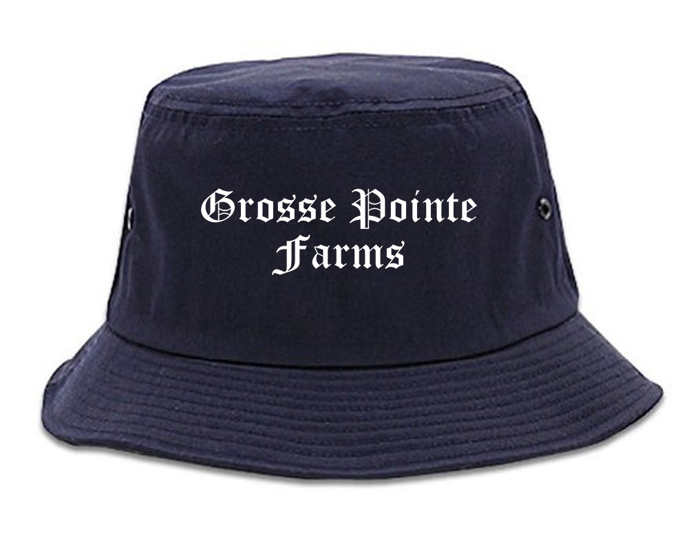 Grosse Pointe Farms Michigan MI Old English Mens Bucket Hat Navy Blue