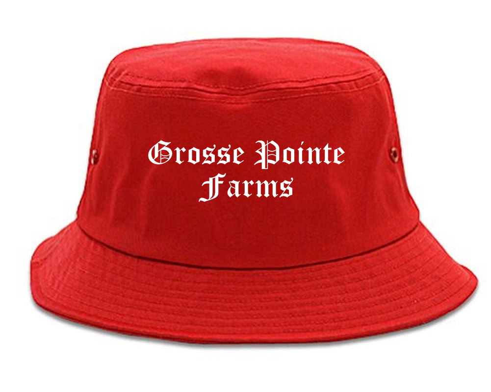 Grosse Pointe Farms Michigan MI Old English Mens Bucket Hat Red