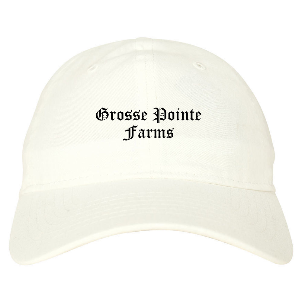 Grosse Pointe Farms Michigan MI Old English Mens Dad Hat Baseball Cap White
