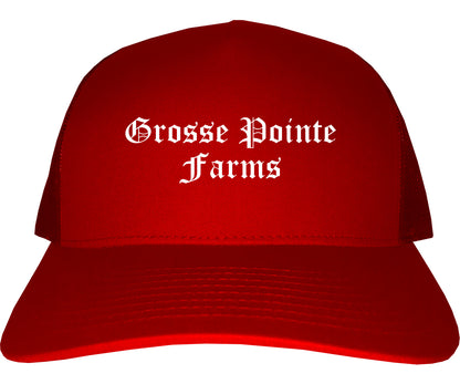 Grosse Pointe Farms Michigan MI Old English Mens Trucker Hat Cap Red