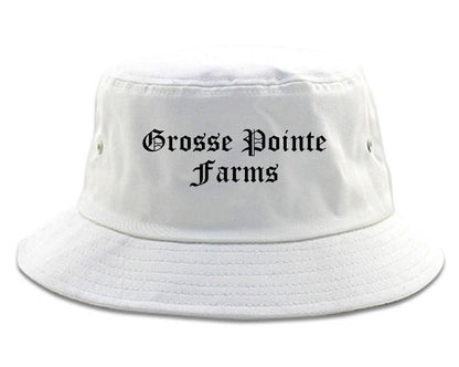 Grosse Pointe Farms Michigan MI Old English Mens Bucket Hat White