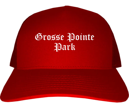 Grosse Pointe Park Michigan MI Old English Mens Trucker Hat Cap Red