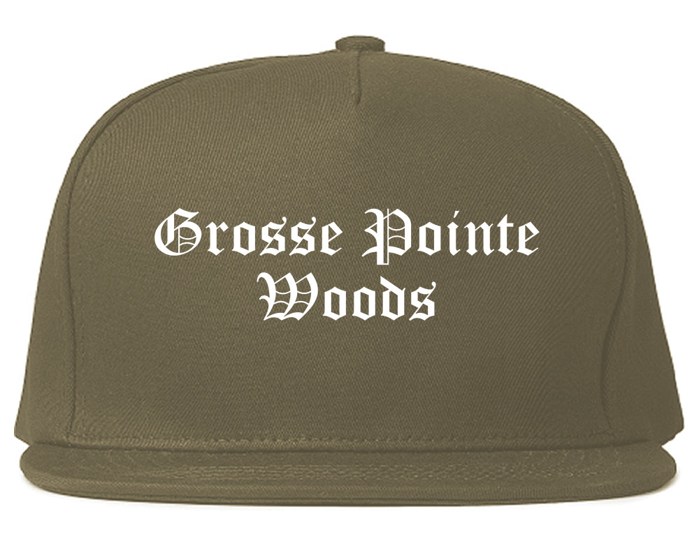 Grosse Pointe Woods Michigan MI Old English Mens Snapback Hat Grey