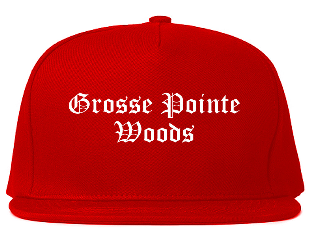 Grosse Pointe Woods Michigan MI Old English Mens Snapback Hat Red