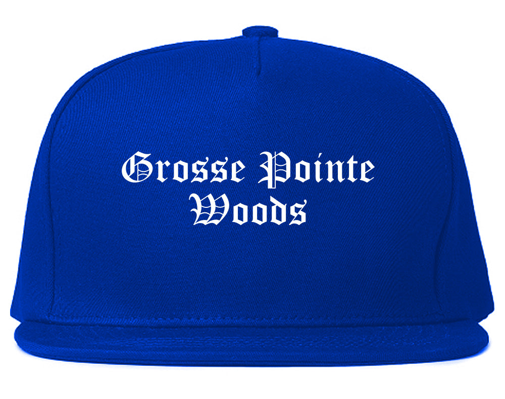 Grosse Pointe Woods Michigan MI Old English Mens Snapback Hat Royal Blue