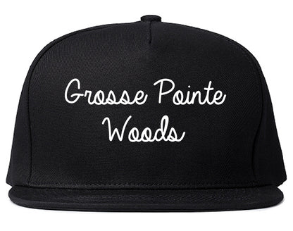 Grosse Pointe Woods Michigan MI Script Mens Snapback Hat Black