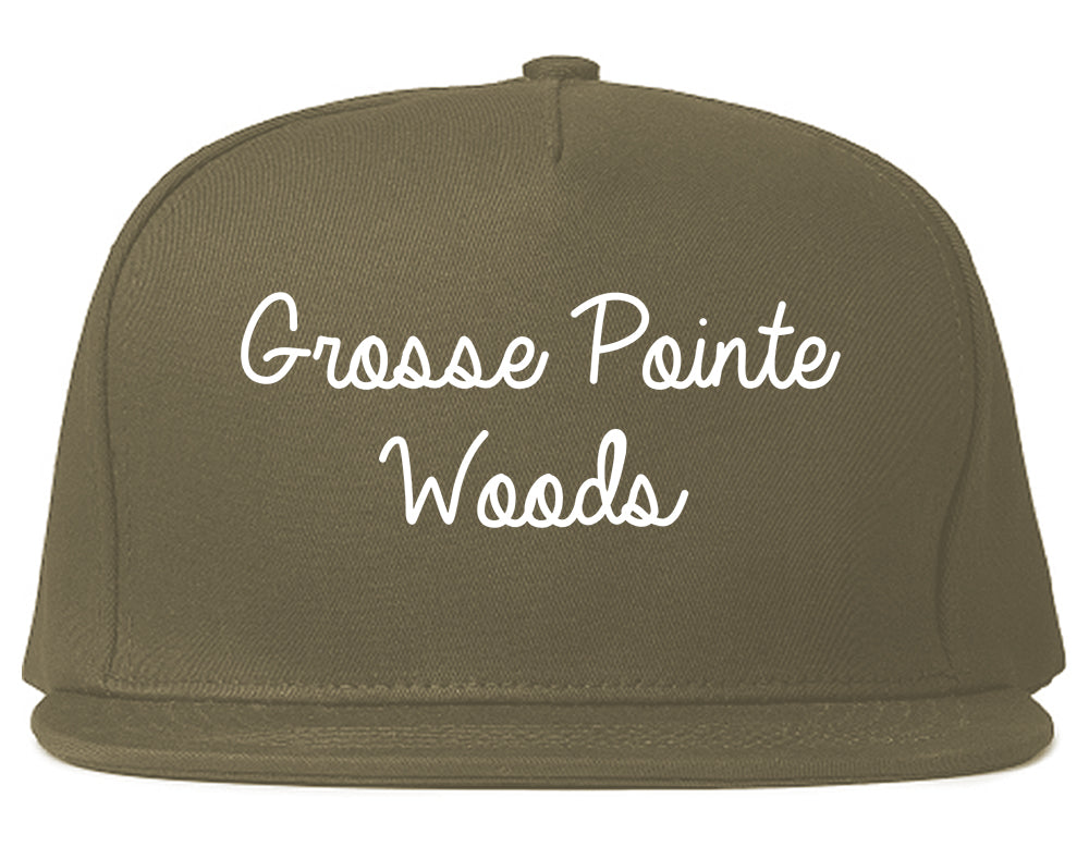 Grosse Pointe Woods Michigan MI Script Mens Snapback Hat Grey
