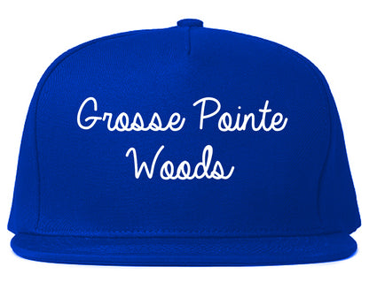 Grosse Pointe Woods Michigan MI Script Mens Snapback Hat Royal Blue