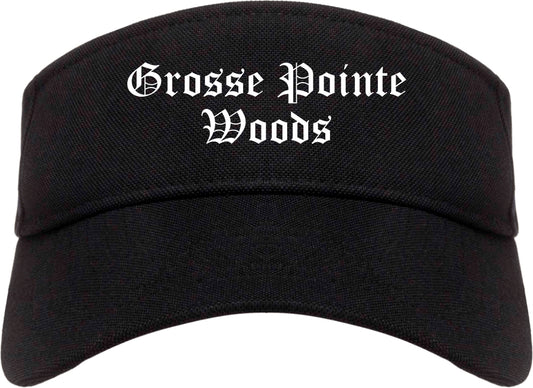 Grosse Pointe Woods Michigan MI Old English Mens Visor Cap Hat Black