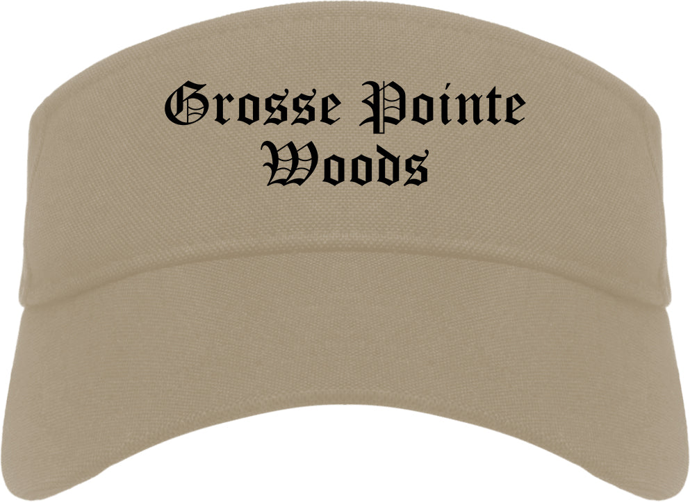 Grosse Pointe Woods Michigan MI Old English Mens Visor Cap Hat Khaki