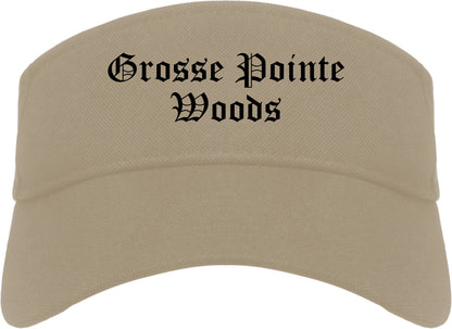 Grosse Pointe Woods Michigan MI Old English Mens Visor Cap Hat Khaki