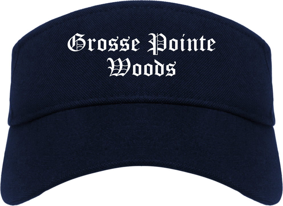 Grosse Pointe Woods Michigan MI Old English Mens Visor Cap Hat Navy Blue