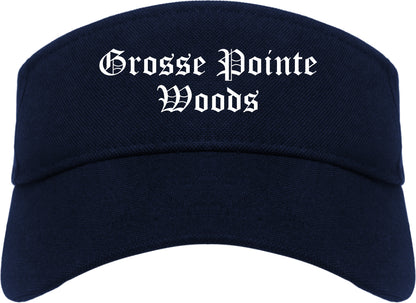 Grosse Pointe Woods Michigan MI Old English Mens Visor Cap Hat Navy Blue