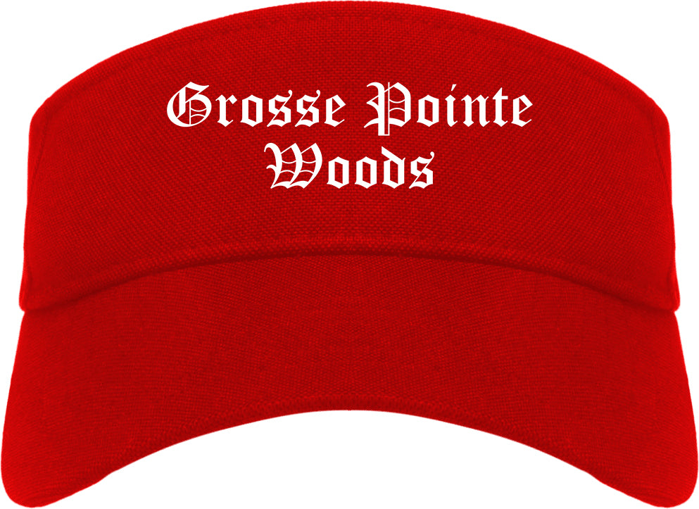 Grosse Pointe Woods Michigan MI Old English Mens Visor Cap Hat Red