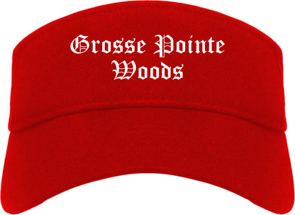 Grosse Pointe Woods Michigan MI Old English Mens Visor Cap Hat Red