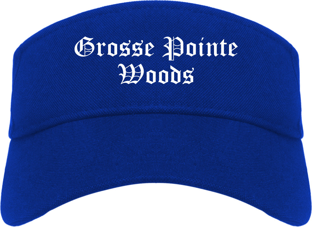 Grosse Pointe Woods Michigan MI Old English Mens Visor Cap Hat Royal Blue