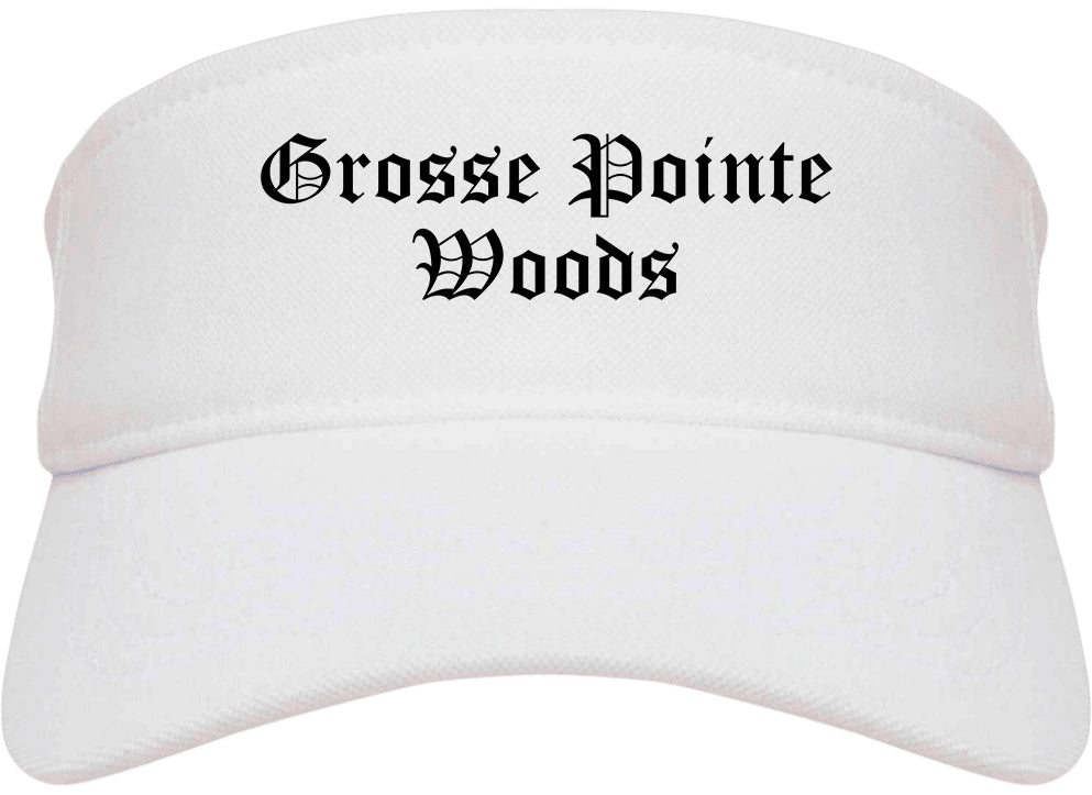 Grosse Pointe Woods Michigan MI Old English Mens Visor Cap Hat White