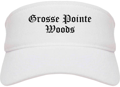 Grosse Pointe Woods Michigan MI Old English Mens Visor Cap Hat White