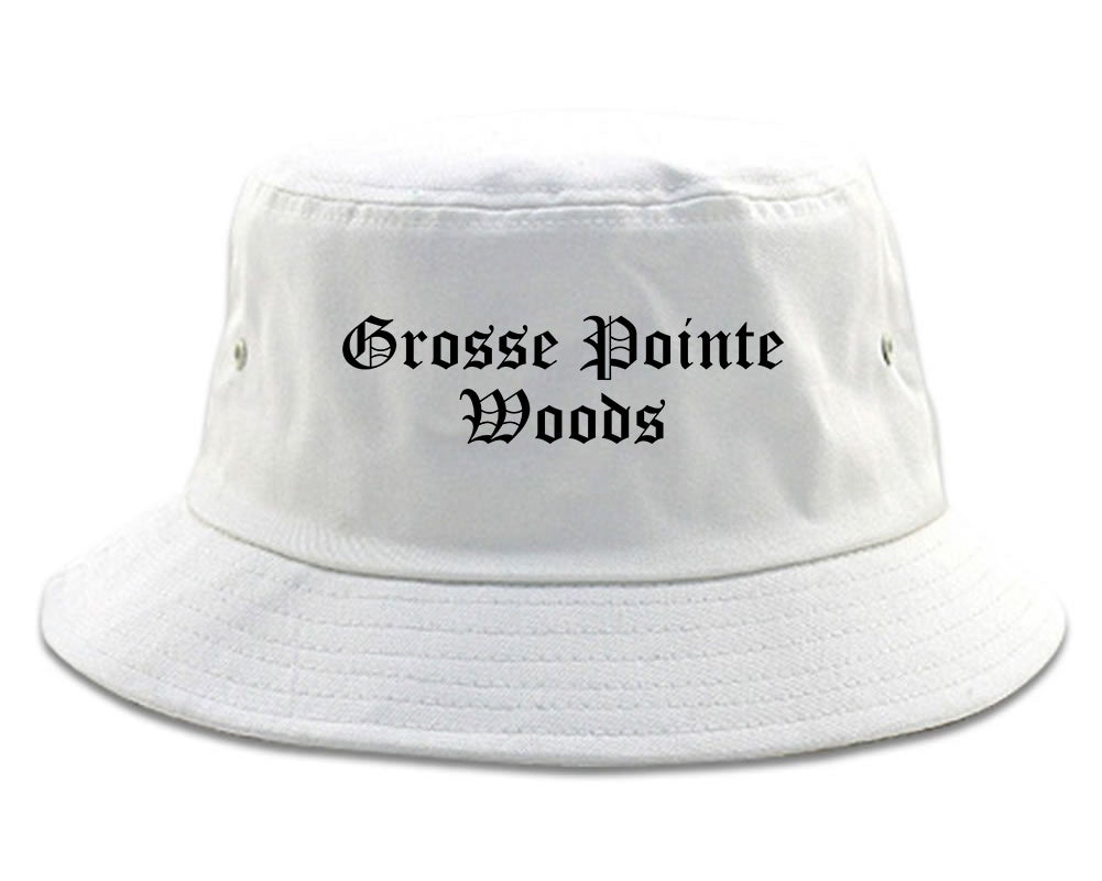 Grosse Pointe Woods Michigan MI Old English Mens Bucket Hat White