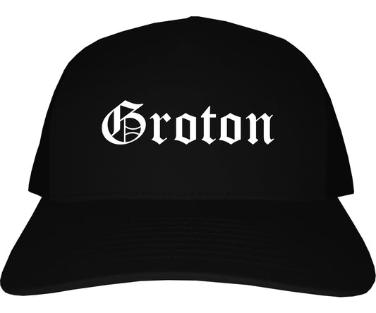Groton Connecticut CT Old English Mens Trucker Hat Cap Black