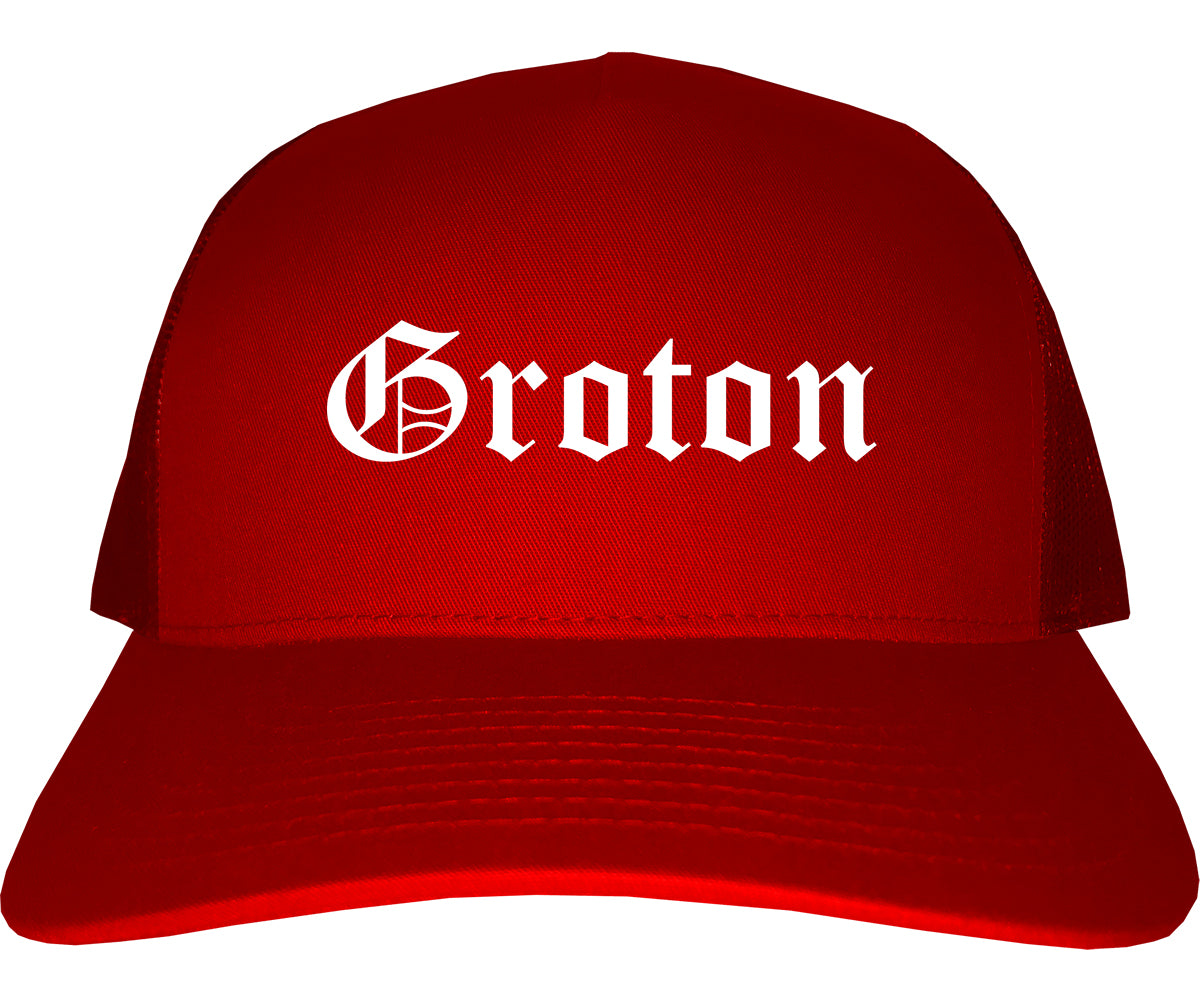 Groton Connecticut CT Old English Mens Trucker Hat Cap Red