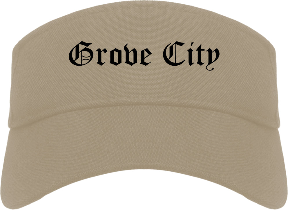 Grove City Ohio OH Old English Mens Visor Cap Hat Khaki