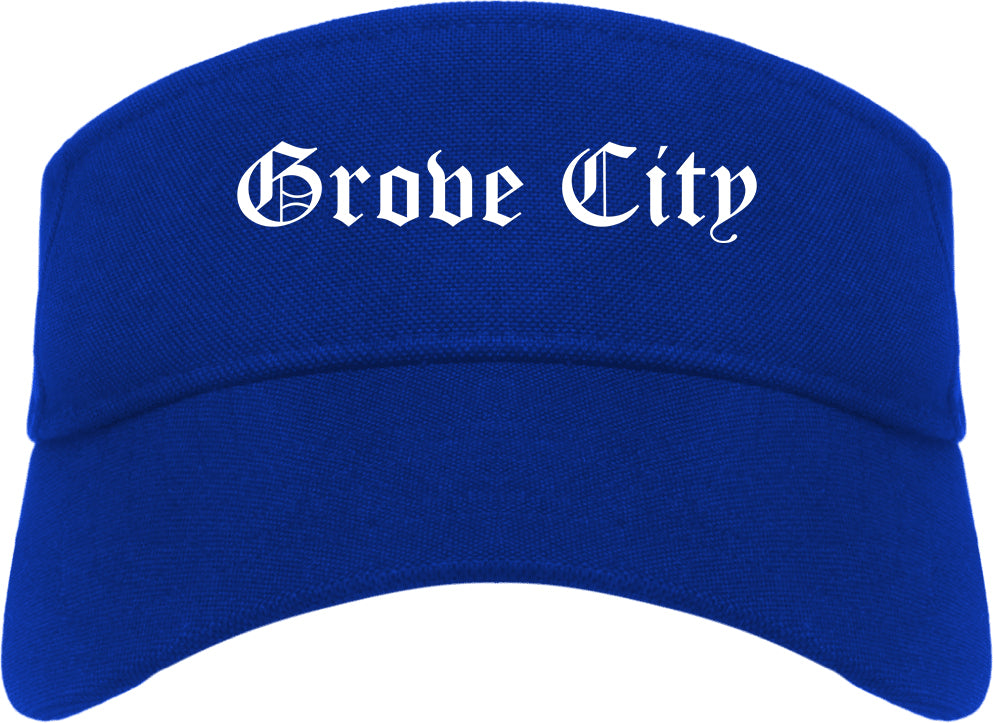 Grove City Ohio OH Old English Mens Visor Cap Hat Royal Blue