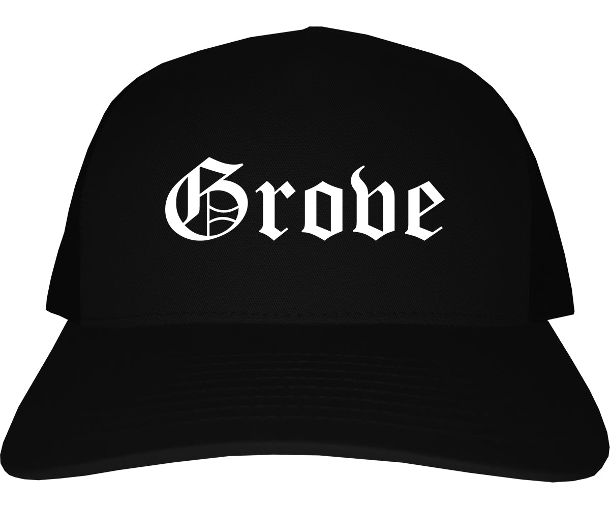 Grove Oklahoma OK Old English Mens Trucker Hat Cap Black