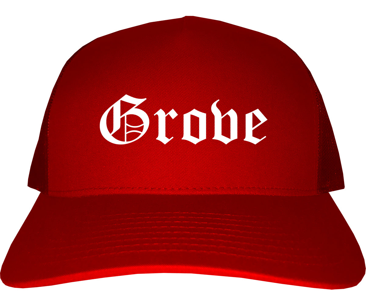 Grove Oklahoma OK Old English Mens Trucker Hat Cap Red